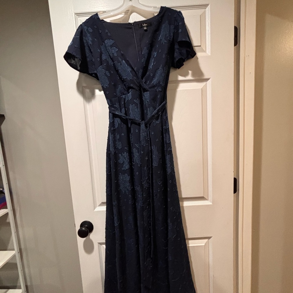 Lulus Navy Floral High-Low Wrap Women's Dress